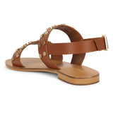 Saint Ventura Tan Leather Metal Studded Sandals