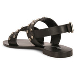 Saint Ventura Black Leather Metal Studded Sandals