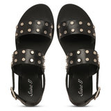 Saint Ventura Black Leather Metal Studded Sandals