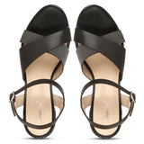 Saint Leonora Metal Studded Black Leather Block Heel