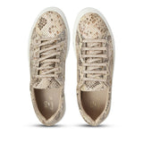 Beige Textured Python Leather Sneakers