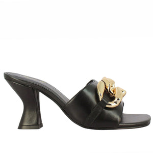 Saint Melissa Black Leather Metal Chain Embellished Heels