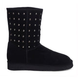 Saint Estrella Metal Studded Black Suede Snug Boots