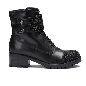 Saint Binita Black Studded Buckle Strap With Lace Up Boots