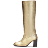 Saint Beatriu Gold Shiny Leather Knee High Slouch Boots