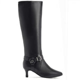 Saint Arabella Black Leather Kitten Heel Knee High Boots