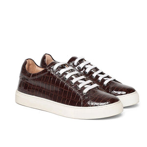Saint Edith Brown Croco Print Leather Sneakers