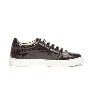 Saint Maeve Dark Brown Croco Print Leather Sneakers