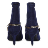 Saint Andrea Blue Stretch Suede Chain Embellished Ankle Boots