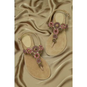 Saint Chiara Hand Embroidered Nude Leather Flats