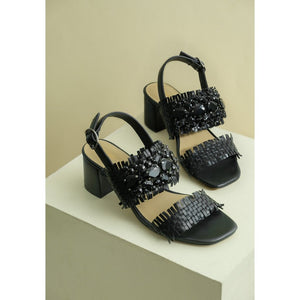 Saint Fabrizia Crystal Embellished Woven Leather Block Heel