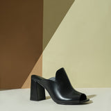 Saint Amor Black Leather Block Heel Mule