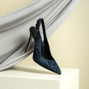 Saint Verona Hair On Leather With Blue Leopard Print Kitten Heels