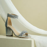 Saint Ornella Crystal Embellished Silver Metallic Leather Heel