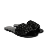 Saint Arianna Black Leather Handcrafted Woven Flats