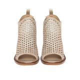 Saint Bella Platin Leather Handcrafted Woven Open Toe Block Heel