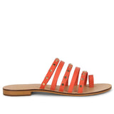 Saint Jacinta Metal Studded Multi Strap Coral Leather Flats