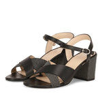 Saint Leonora Metal Studded Black Leather Block Heel