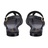 Black Embellished Leather T-Strap Flats - SaintG