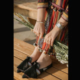 Multi color Fringe Leather Mules - SaintG