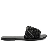 Saint Arianna Black Leather Handcrafted Woven Flats