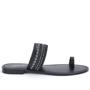 Saint Rosalia Black Leather Hand Embroidered Flats