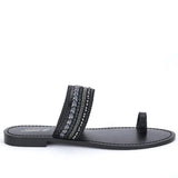 Saint Rosalia Black Leather Hand Embroidered Flats