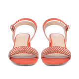 Saint Anete Stone Embellished Orange Leather Block Heels