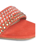 Saint Anete Stone Embellished Orange Leather Block Heels