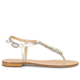 Saint Madeira Stones Embellished Handcrafted Silver Leather Flat