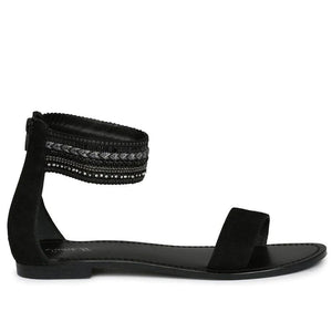 Saint Juliette Black Hand Embroidered Leather Flats.