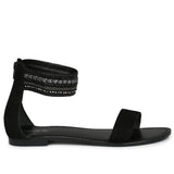 Saint Juliette Black Hand Embroidered Leather Flats.