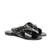 Saint Rosina Metal Studded Black Leather Flats
