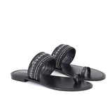 Saint Rosalia Black Leather Hand Embroidered Flats - SaintG