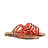 Saint Jacinta Metal Studded Multi Strap Coral Leather Flats - SaintG