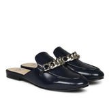 Saint Caeser Metal Chain Embellished Navy Mules - SaintG