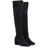 Saint Luisa Black Stretch Suede Above The Knee Heeled Boots