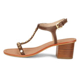 Saint Irmina Tan Leather Gold Metal Studded Block Heel