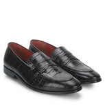 Saint Callisto  Black Croco Leather Embossed Moccasin Shoes