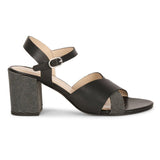 Saint Leonora Metal Studded Black Leather Block Heel