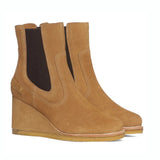 Saint Tesora Tan Suede Leather Mid Heel Wedge Boots