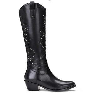 Saint Kiara Black Leather Knee High Block Heel Boot