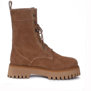 Saint Anastasia Beige Leather Lace Up High Ankle Boots