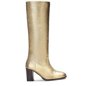 Saint Beatriu Gold Shiny Leather Knee High Slouch Boots