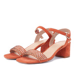 Saint Anete Stone Embellished Orange Leather Block Heels