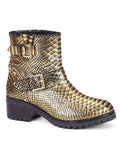 Saint Aloisa Metallic Gold Snake Print Leather Boot