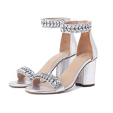 Saint Ornella Crystal Embellished Silver Metallic Leather Heel