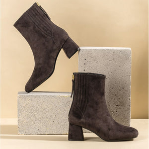 Saint Stellina Grey Suede Leather Back Zipper Ankle Boots