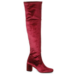 Saint Kara Maroon Stretch Velvet Above The Knee Heeled Boots