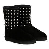 Saint Massima Metal Studded Black Suede Snug Boots